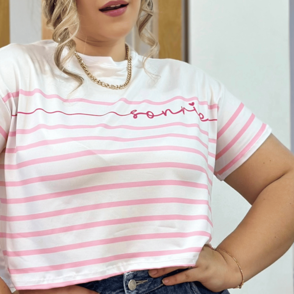 Crop Top E.B Sonríe Rayas Rosadas - Imagen 2